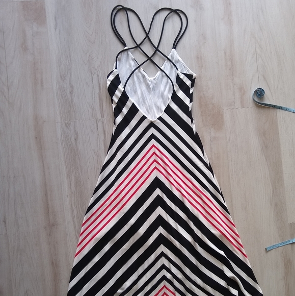 BEBE Maxi Sundress Spaghetti Strap Low-Cut Striped Black White Red Extra Small - Picture 3 of 10
